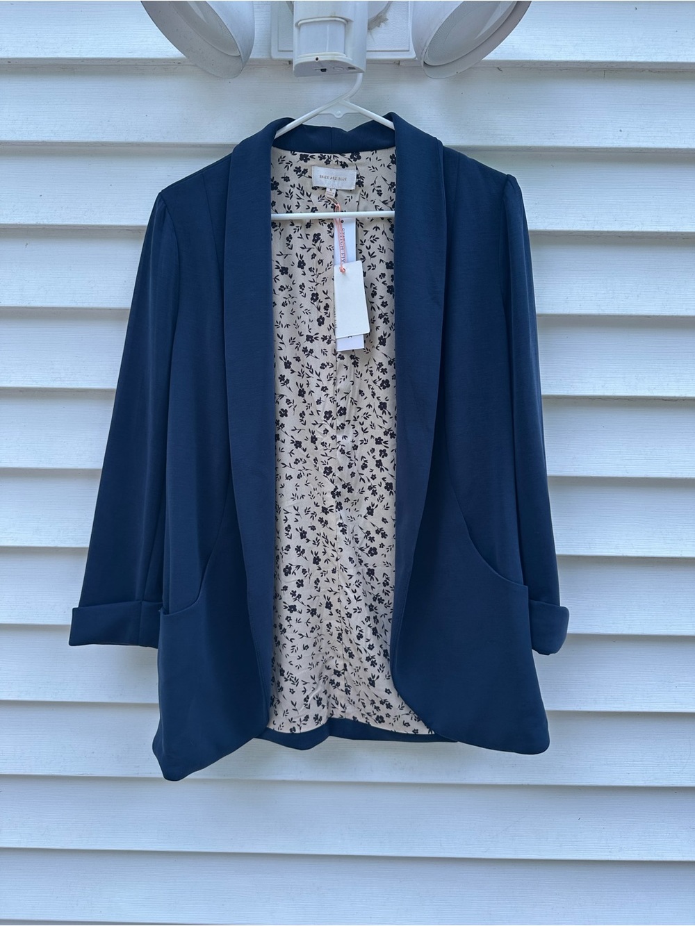 Skies Are Blue Navy Open-Front Blazer with Floral Lining